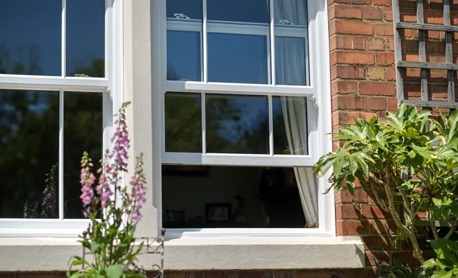 White Sash Window In Open Position Close Up
